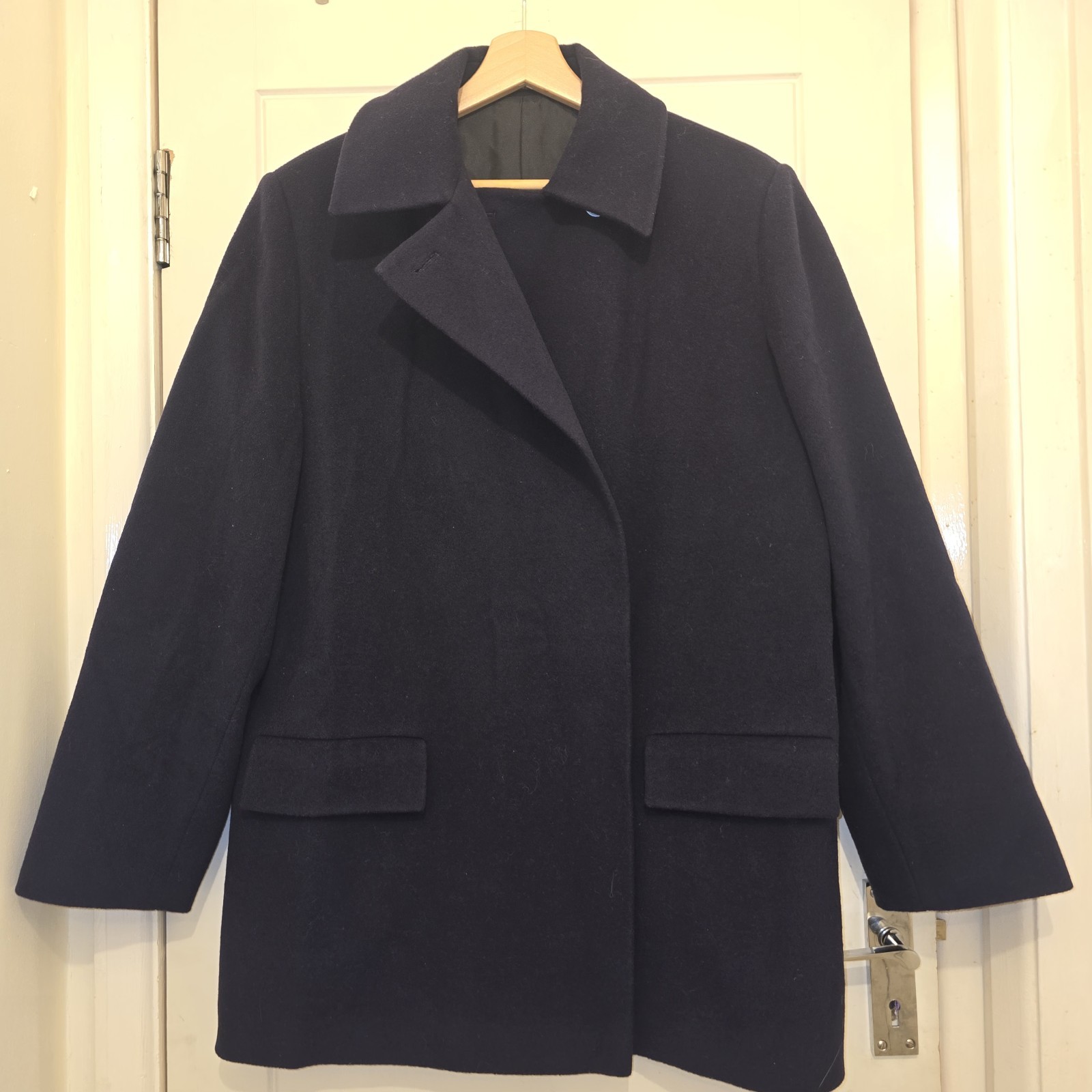 Vintage 100% Pure New Wool Navy Pea Coat - St Michael M&S - UK 12