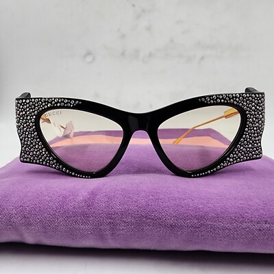 GUCCI ブラックサングラス クリスタル装飾 Gucci Eyewear Crystal-Embellished Irregular-Shape Sunglasses with