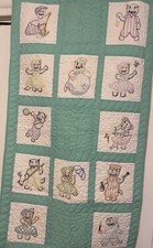 Handmade Kitten Cat Embroidered Quilt Baby Blanket Wall Hanging 28x50