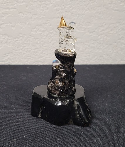 Glass Castle Figurine on Wood Stand approximately 3 1/2 in tall - Picture 3 of 7