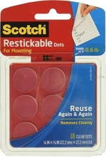 Scotch(R) Restickable Mounting Dots, Clear Circles, Pack of 18