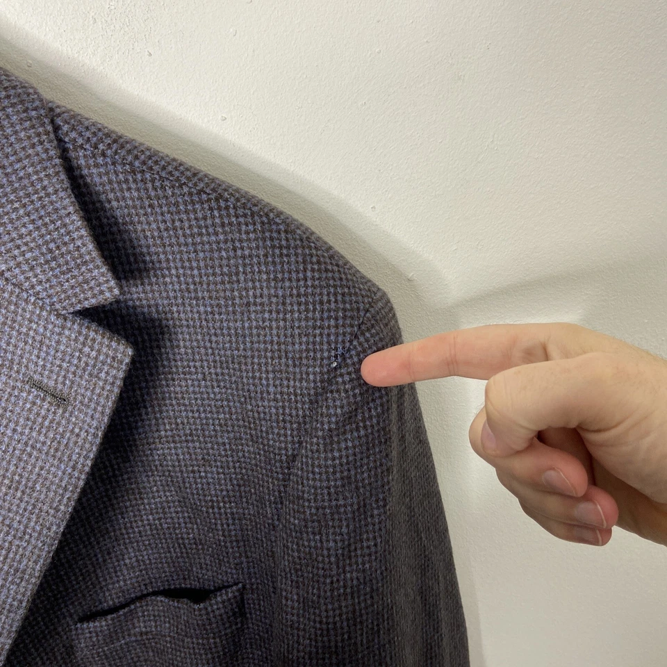 Blazer Coppley Gris Azul 100% Cachemira 46 Alto Largo Rejilla Cuadros Abrigo Deportivo Chaqueta Foto 4 de 4