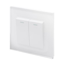 Retrotouch 2 Gang Intermediate 10A Rocker Light Switch White Glass PG 00214