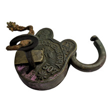 Vintage Old Antique Brass Handmade Word Bird Embossed Pad Lock & Key,Collectible