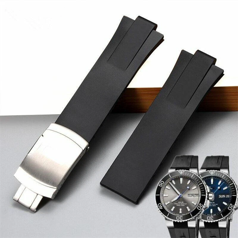 Silicone Rubber Watchbands Folding Buckle Waterproof Straps For