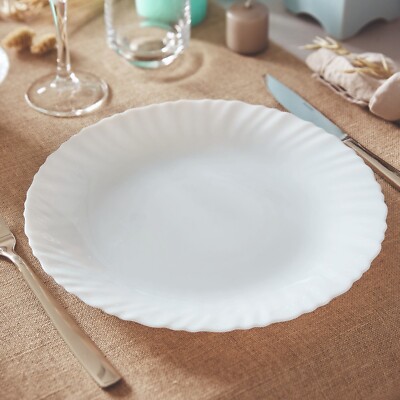 Luminarc 11367 6 Assiettes Plates Feston, Opale-Verre Trempé, Blanc, 23