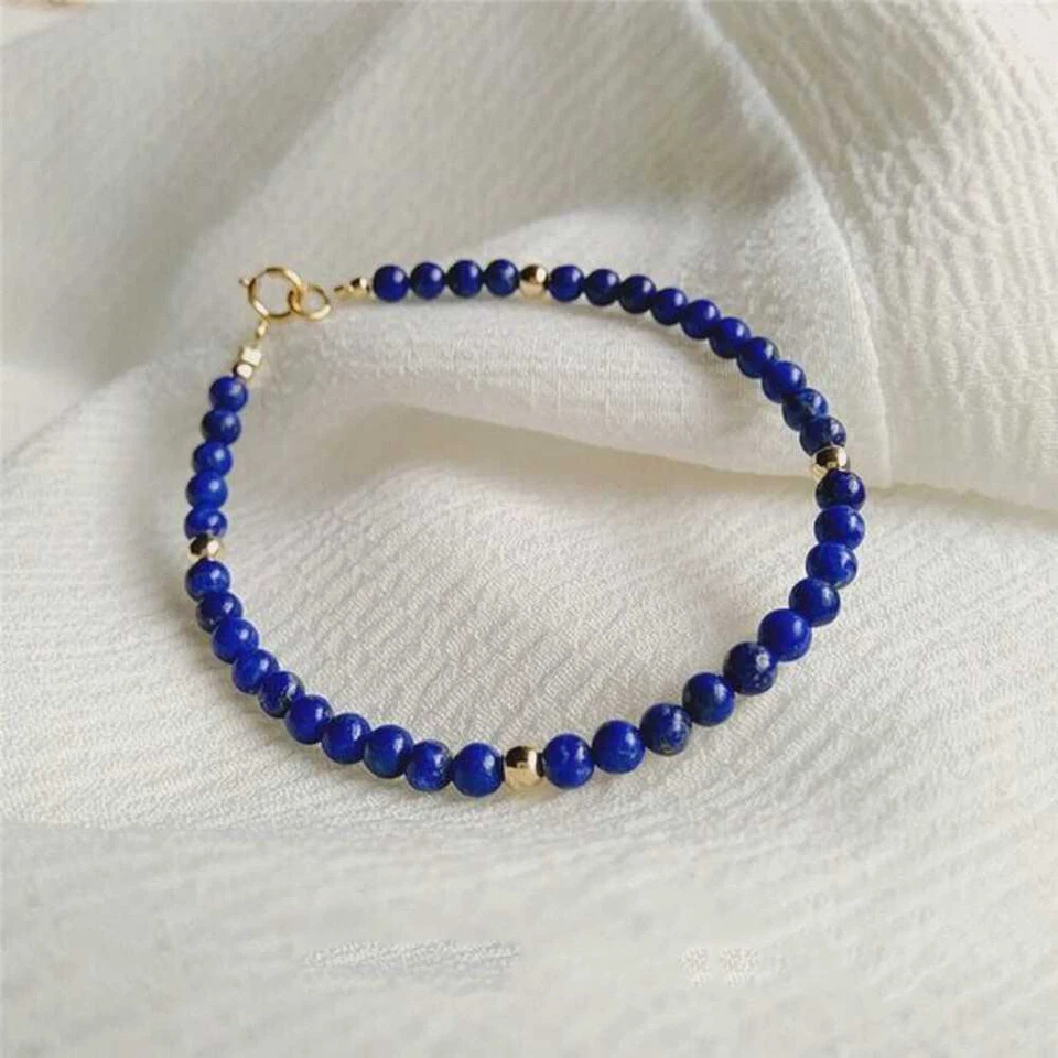 4MM Natural Lapis Lazuli Beads Bracelet Lucky Cuff Calming Chakra Practice - Image 2 of 4