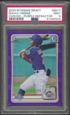 ISAIAH GREENE 2020 BOWMAN CHROME PURPLE REFRACTOR 1ST PROSPECT /250 PSA 9 POP 2