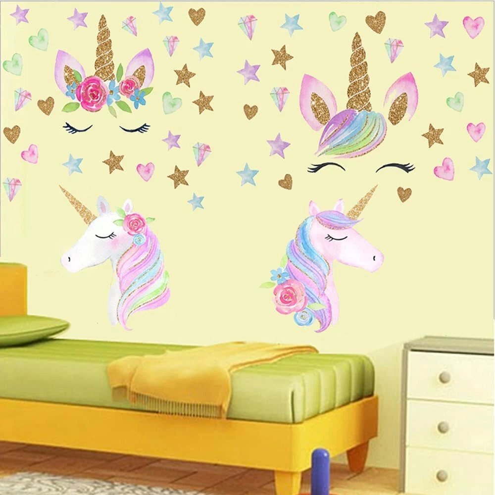 Pegatinas de pared de unicornio, lindas calcomanías de unicornio,  unicornios pastel, vivero de unicornio, calcomanías de dormitorio de niña,  pegatinas de pared para habitación de niña, extraíbles -  España