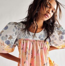 NEW FREE PEOPLE PIECED MINI DRESS SIZE MEDIUM FLORAL Z317-10