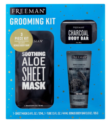 Freeman Men Grooming Kit 3-piece Set Charcoal-Body-Bar Peel-Off-Mask Sheet-Mask