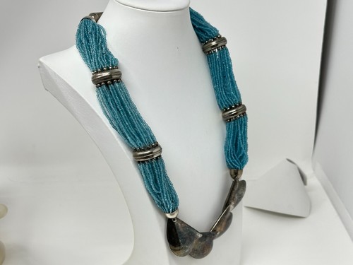 Vintage Silvertone Multi-Strand Blue Glass Seed Bead 28" Necklace - Bild 10 von 13