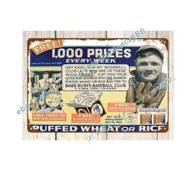 1934 Babe Ruth Quaker Cereal metal tin sign room interior design ...