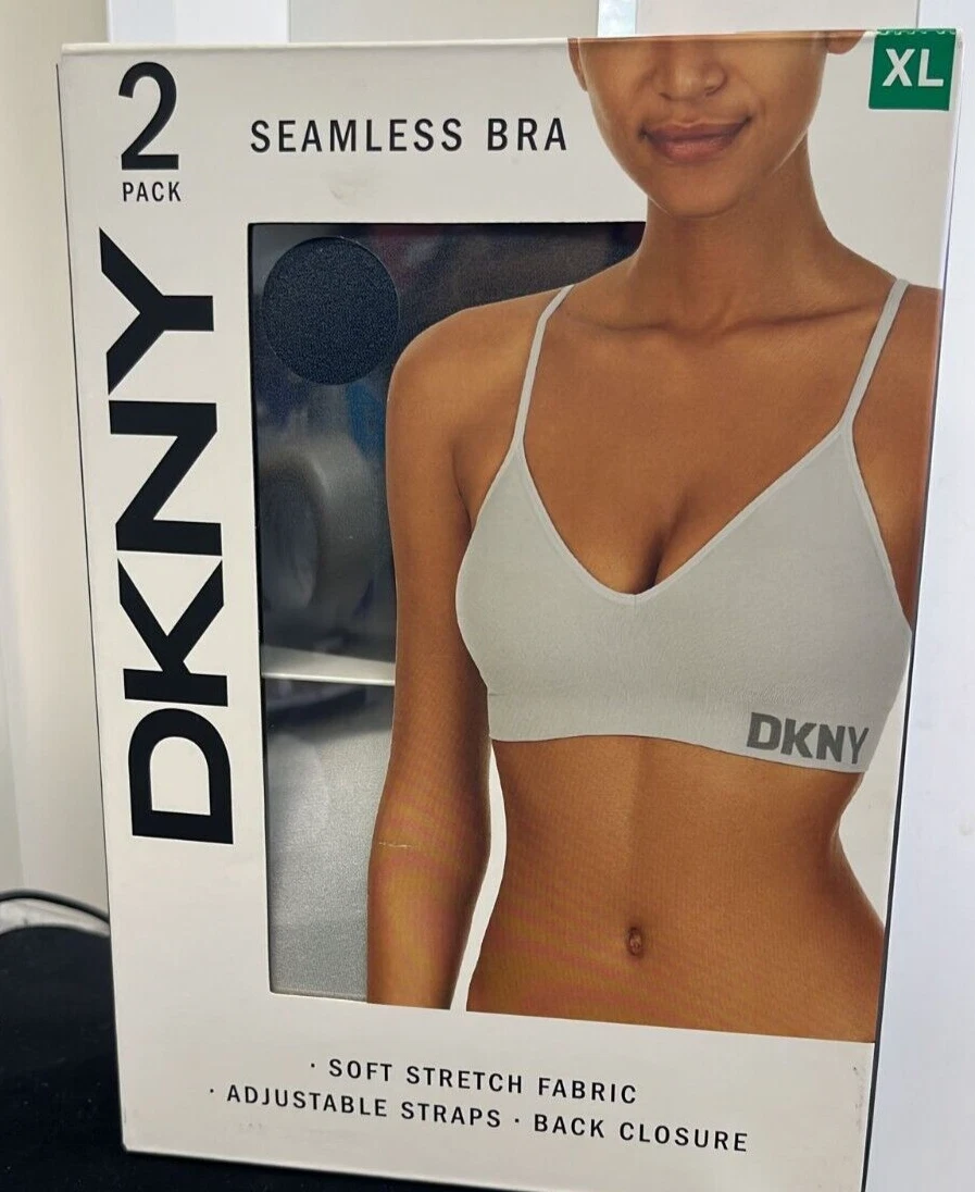 DKNY Ladies' Seamless Soft Bralette Bra 2-Pack Multi Black/ALUMNM XL