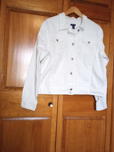 NWOT White Denim Mens XL Trucker Jacket by IZOD Cotton blend IRL measures below - Picture 21 of 24