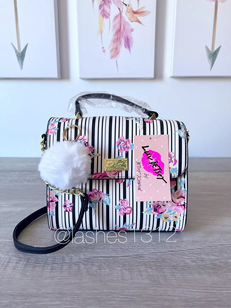 Luv BETSEY JOHNSON Purse Crossbody Bag Striped w Rose Print Addy LBADDY