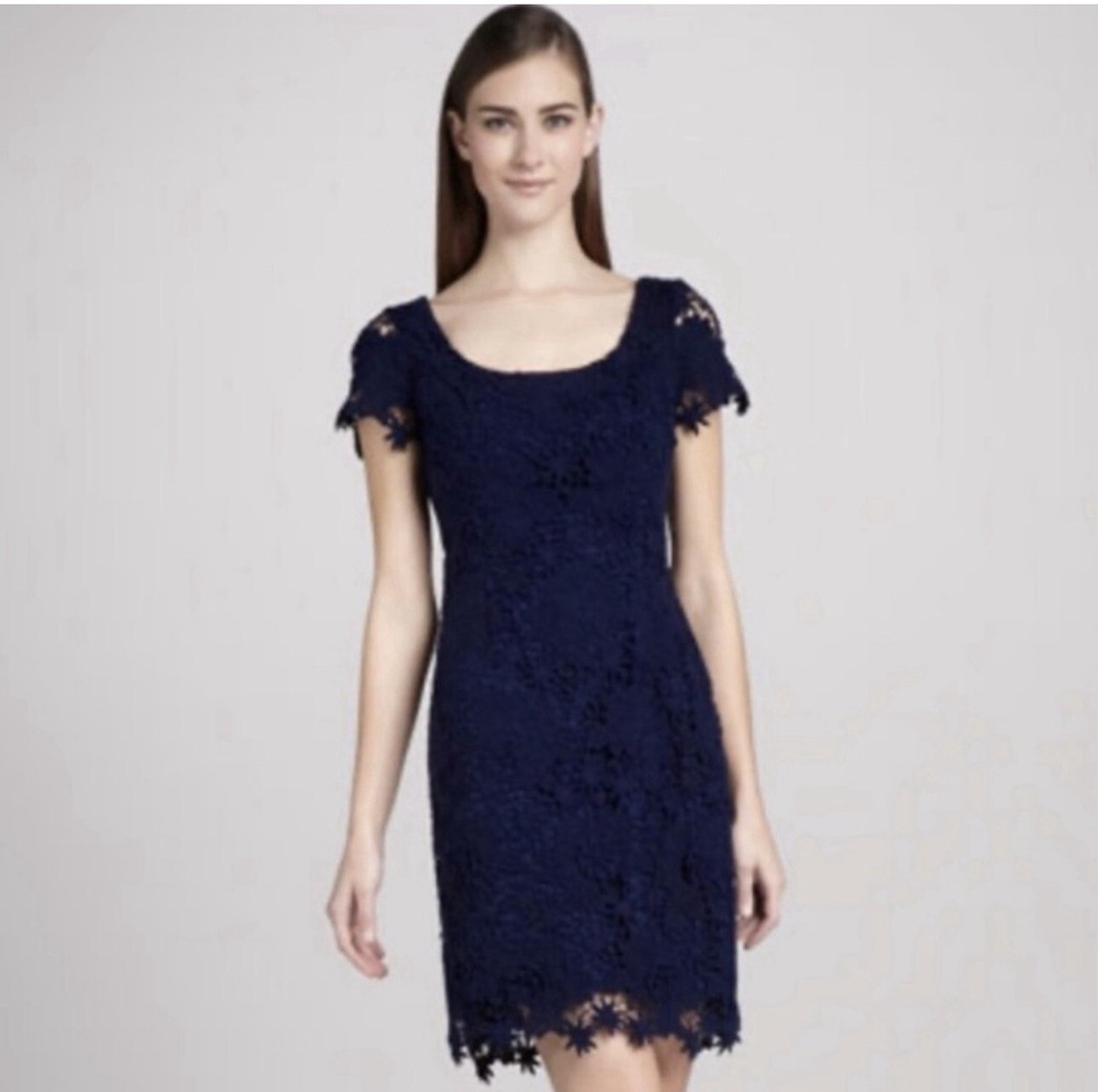 Lilly Pulitzer Floral Lace Overlay Dress Navy Size 6 | eBay