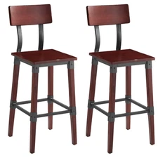2 PACK Industrial Style Rustic Mahogany Wood Restaurant Dining Barstool