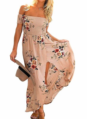 Vsecrety Women's Boho Off Shoulder Chiffon Dress Long Maxi Casual Slit  Split | eBay