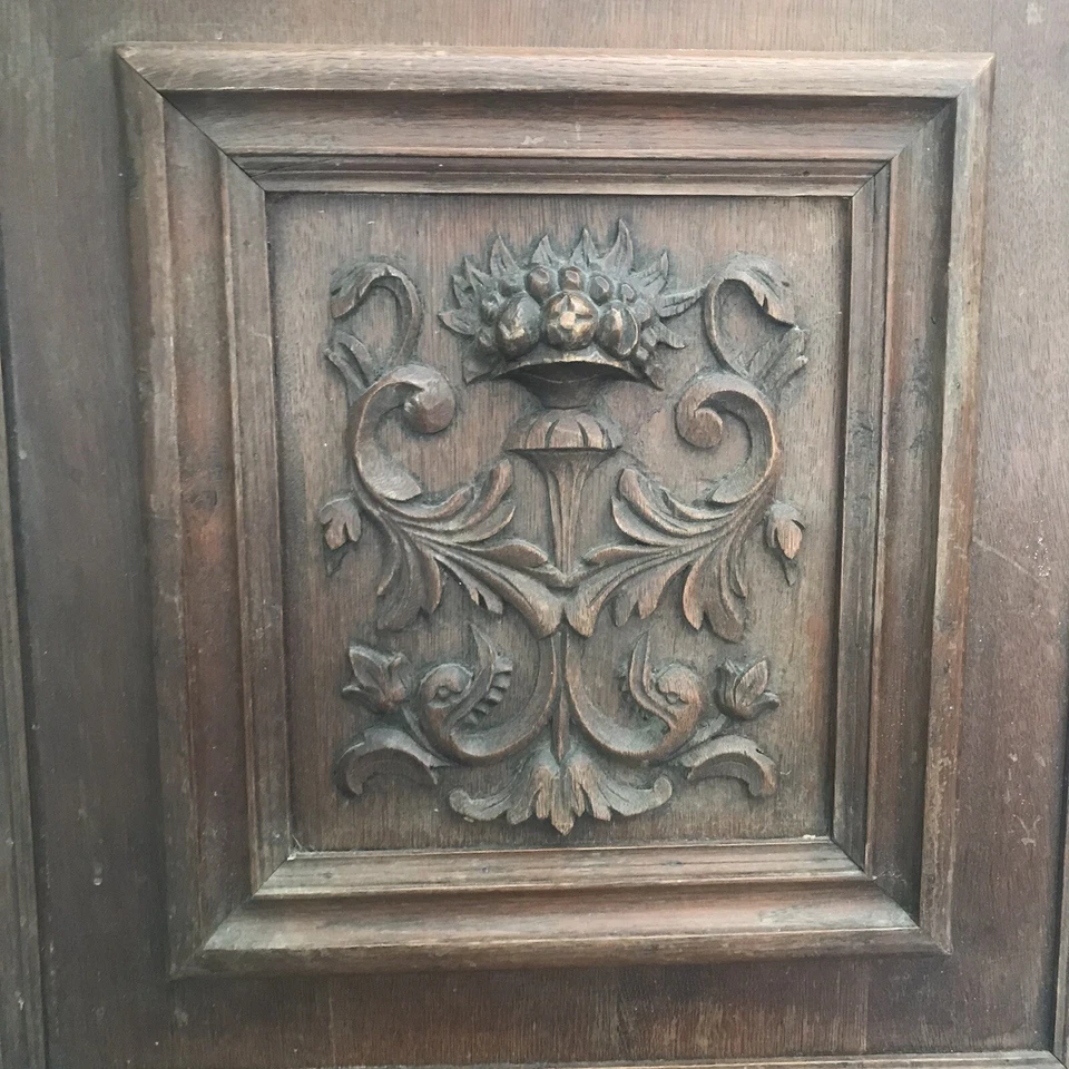 French Antique Carved Panel Door Solid Walnut Wood Urn Sea Creatures 25" x 25” - Image 4 of 4