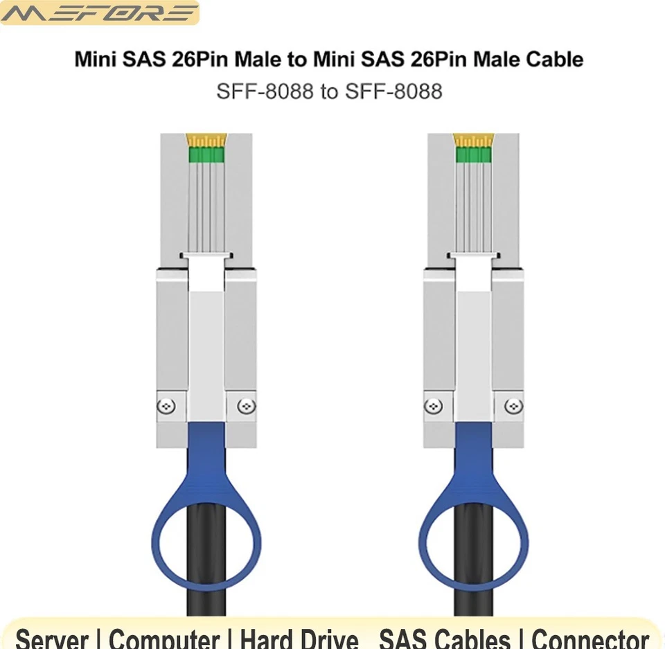 SFF-8088 to SFF-8088 External Mini SAS Cable 6Gbps SAS2.0 26Pin Hybrid HD Cable - Image 4 of 4