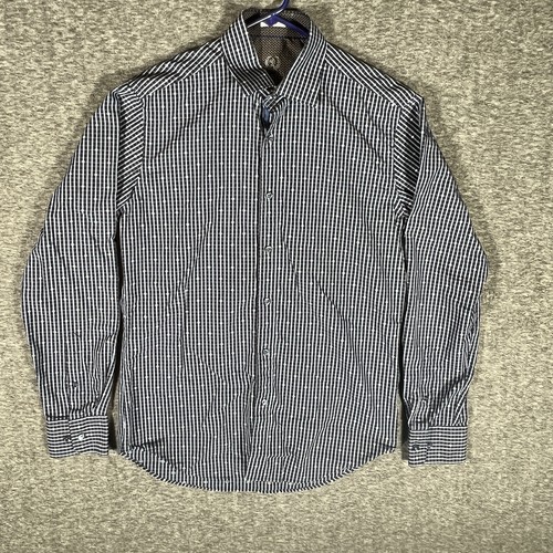 Bugatchi Uomo Shirt Mens Large Blue Striped Shaped Fit Button Up