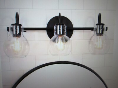 LNC Modern 22 in. 3-Light Black Bathroom Vanity Light w Clear Glass Globe Shade