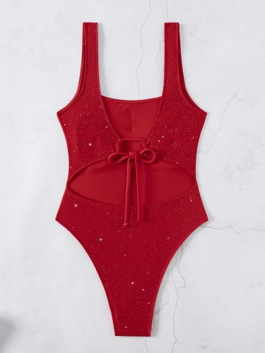 Womens One Piece Swimsuit Glitter Swimwear Cut Out Monokini Thong Bathing Suits - Picture 25 of 25