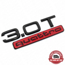 17-22 Audi Car Rear Trunk Lid 3.0T Quattro Nameplate Emblem Badge Black & Red