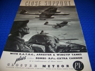1950 GLOSTER METEOR ''CLOSE SUPPORT..'' 1-PAGE SALES AD (13KK)