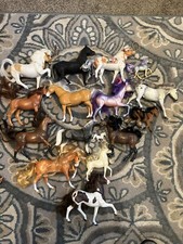 Vintage Lot of 15 Horses Plastic, Fur Some Hard To Find - Played With Condition