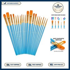 Durable 20-Count Pointed Tip Paint Brushes for Acrylic, Oil Watercolor Art