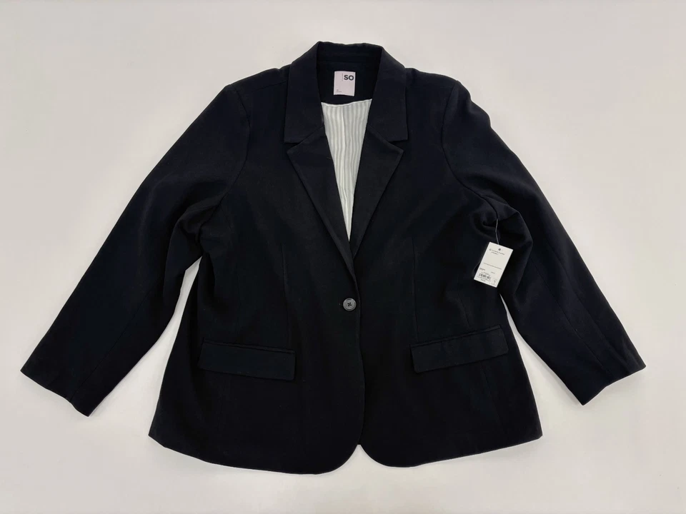 SO Plus Size Juniors Blazer One Button Black Classic Fit Vented Notched 2X NWT - Image 4 of 4