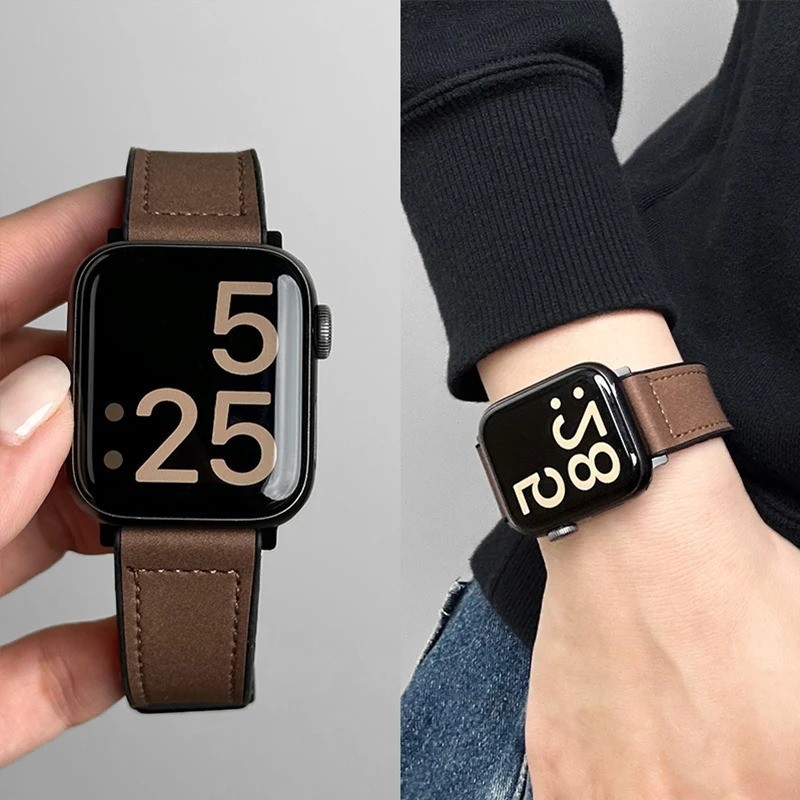 Magnetic Buckle Leather Bands Strap for Apple Watch Ultra 2 Series 10 9 8 7 6 SE