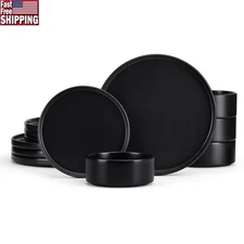 12-Piece Stoneware Dinnerware Set 4 Plates Bowls Microwave Dishwasher Safe New