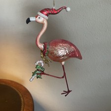 Flamingo Christmas Ornament Glass Pink