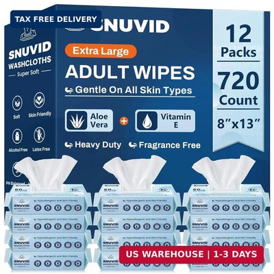 Adult Wipes for Elderly - 720 Count Extra Large 8''x13'' Disposable Washcloths Rin