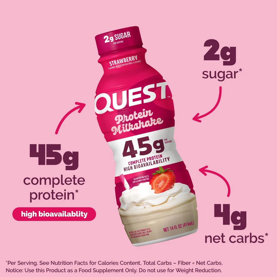Quest Nutrition, 45g High Protein Strawberry Milkshake Ready to Drink, 4 Count - Image 4 of 4