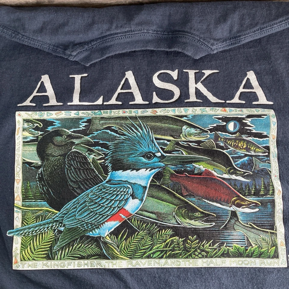 Ray Troll Kingfisher Raven & the Half Moon Run T-Shirt Size XL Navy Blue - Image 4 of 4