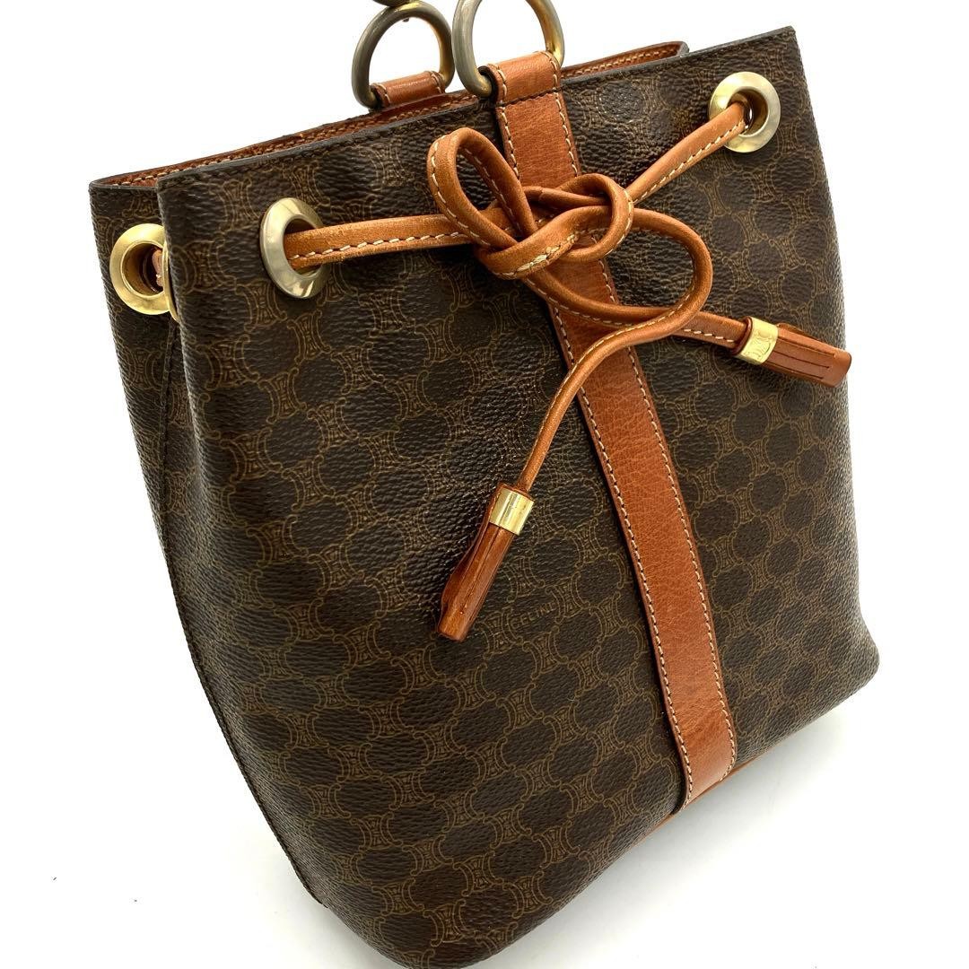 CELINE Shoulder Bag Macadam Pattern Drawstring PV… - image 13