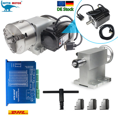 【DE 】CNC Drehachse 4th Axis Rotary Table K11-130mm 3 Jaw Chuck +100mm Tailstock