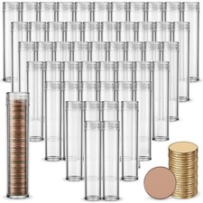 50 Pack Coin Storage Tube for Cent Collection, Clear Plastic Coin Holders wit...