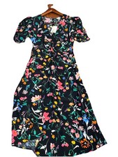 A New Day Black Multicolor Floral Ruched Puff Sleeve MaxiDress Size S 2021