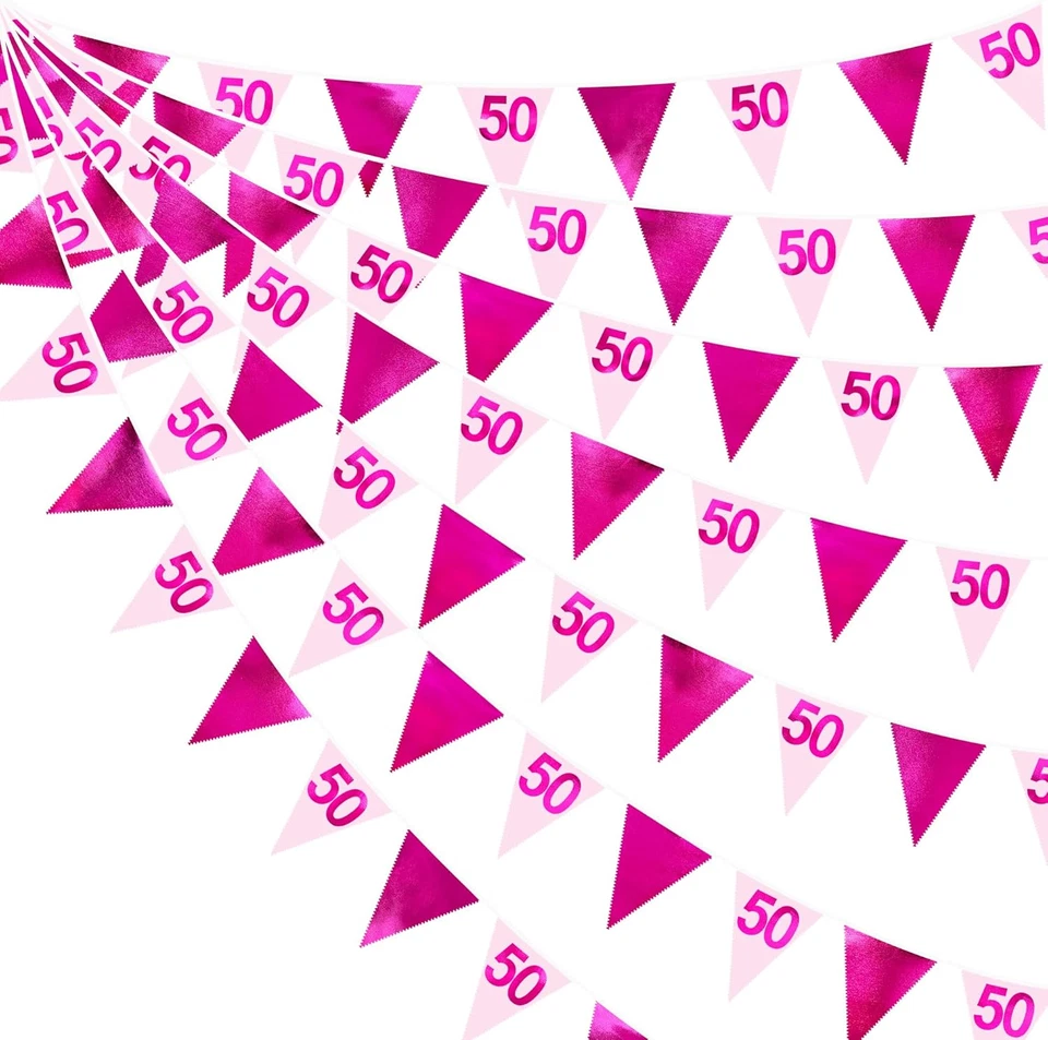 26 футов ярко-розовый 50-й день рождения вечеринки украшения 50-й ткани вымпел баннер Garl... - Изображение 4 из 4