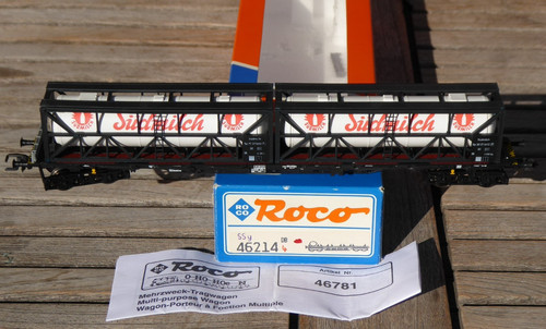 Roco 46214 H0 Mehrzweck-Tragwagen mit Südmilch Kesseln Epoche 4/6 mit KK+ NEM | Zustand: Gebraucht