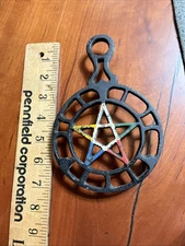 Vintage Cast Iron Painted 5 Point Star Black 3-footed PENTAGRAM Trivet