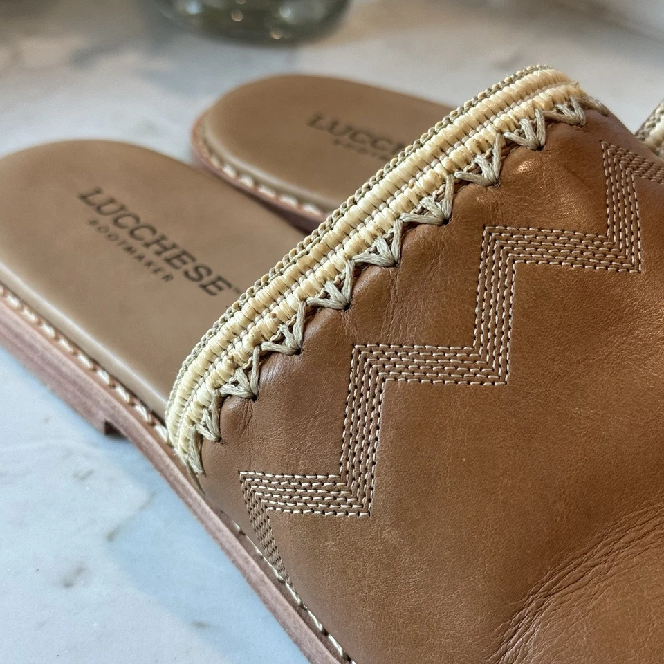 Lucchese Botas Cuero Rafia Tejido Western Sandalias Slides Planas Para Mujer Talla 10 Foto 4 de 4