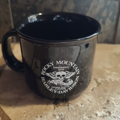 Rocky Mountain Harley-Davidson Black Speckled Campfire Style Ceramic Coffee Mug