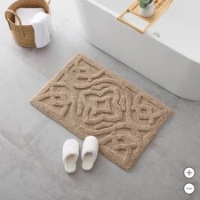 WelHome Bath Rug Tan Tufted Cotton 24" X 36" Sculpted Plush Absorbent OEKO-TEX