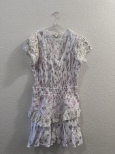 LoveShackFancy Jeromie Floral Mini Dress Ruffle Lace Button Smocked White Pink